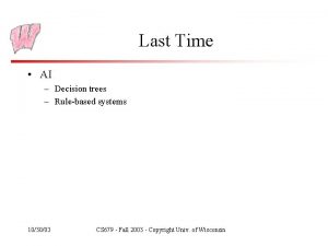 Last Time AI Decision trees Rulebased systems 103003