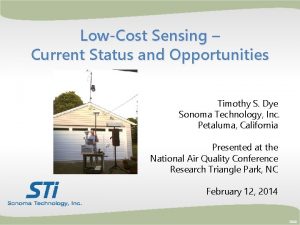 LowCost Sensing Current Status and Opportunities Timothy S