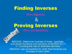 Finding Inverses thru algebra Proving Inverses thru composition