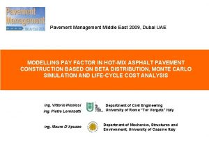 Pavement Management Middle East 2009 Dubai UAE MODELLING