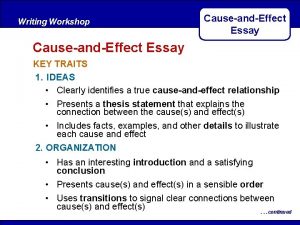 Writing Workshop After Reading CauseandEffect Essay KEY TRAITS