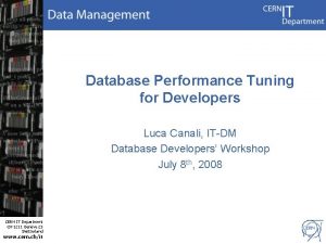 Database Performance Tuning for Developers Luca Canali ITDM