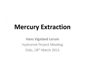 Mercury Extraction Hans Vigeland Lerum Hydromet Project Meeting