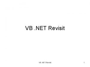 VB NET Revisit 1 Software Development Life Cycle