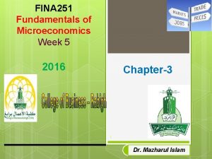 FINA 251 Fundamentals of Microeconomics Week 5 2016