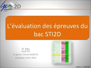 Lvaluation des preuves du bac STI 2 D