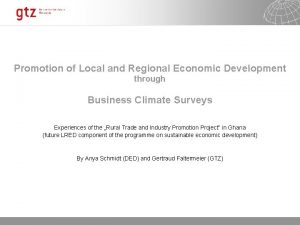 Promotion of Local and Regional Economic Development through