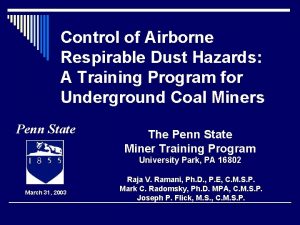 Control of Airborne Respirable Dust Hazards A Training