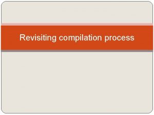 Revisiting compilation process Preprocessing Compiling Creates an object