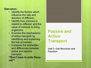 Outcomes Identify the factors which influence the rate