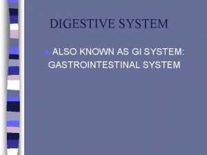 DIGESTIVE SYSTEM ALSO KNOWN AS GI SYSTEM GASTROINTESTINAL