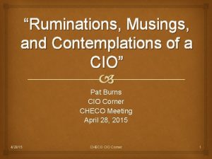 Ruminations Musings and Contemplations of a CIO Pat