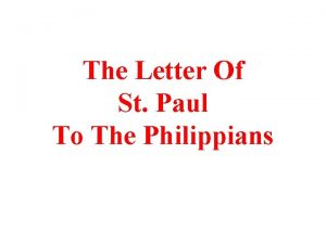 The Letter Of St Paul To The Philippians