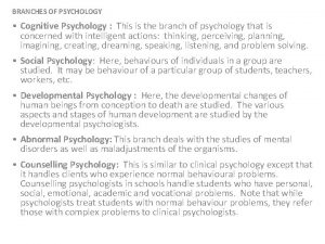 Cognitive psychology branches