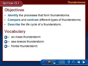 Thunderstorms Objectives Identify the processes that form thunderstorms