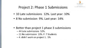 Project 2 Phase 1 Submissions 10 Late submissions