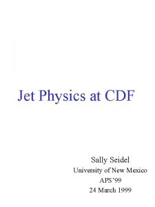 Jet Physics at CDF Sally Seidel University of