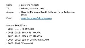 Nama TTL Alamat Email Syarafina Annaafi Jakarta 31