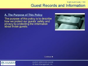 Night Audit Guide 1180 Guest Records and Information