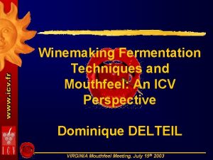 Winemaking Fermentation Techniques and Mouthfeel An ICV Perspective