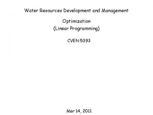 Water Resources Development and Management Optimization Linear Programming