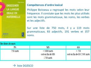 Comptences dordre lexical Philippe Boisseau a regroup les