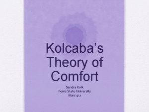 Kolcabas Theory of Comfort Sandra Kolk Ferris State