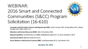 WEBINAR 2016 Smart and Connected Communities SCC Program