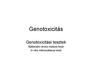 Genotoxicitsi tesztek Bakterilis reverz mutci teszt In vitro