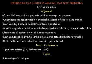 INFERMIERISTICA CLINICA IN AREA CRITICA E DELL EMERGENZA
