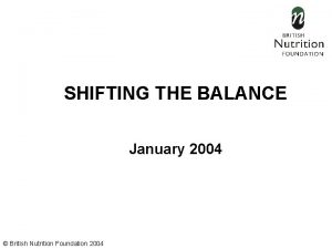 SHIFTING THE BALANCE January 2004 British Nutrition Foundation