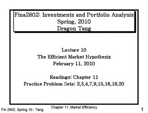 Fina 2802 Investments and Portfolio Analysis Spring 2010