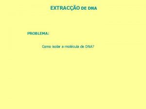 EXTRACO DE DNA PROBLEMA Como isolar a molcula