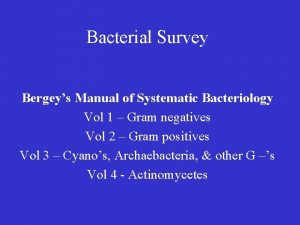 Bacterial Survey Bergeys Manual of Systematic Bacteriology Vol