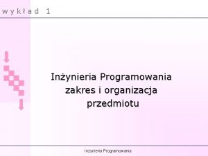 wykad 1 Inynieria Programowania zakres i organizacja przedmiotu