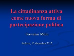 La cittadinanza attiva come nuova forma di partecipazione