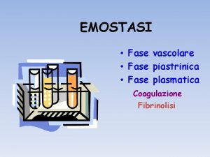 EMOSTASI Fase vascolare piastrinica plasmatica Coagulazione Fibrinolisi EMOSTASI