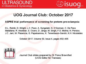UOG Journal Club October 2017 ASPRE trial performance