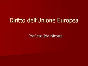 Diritto dellUnione Europea Prof ssa Ida Nicotra Parlamento