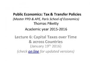 Public Economics Tax Transfer Policies Master PPD APE