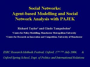 Social Networks Agentbased Modelling and Social Network Analysis