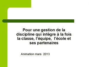 Pour une gestion de la discipline qui intgre