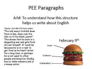 PEE Paragraphs AIM To understand how this structure