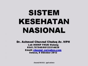 SISTEM KESEHATAN NASIONAL Dr Achmad Chusnul Chuluq Ar