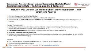 Gemeinsame Ausschreibung von Abschlussarbeiten BachelorMaster des markstones Institute