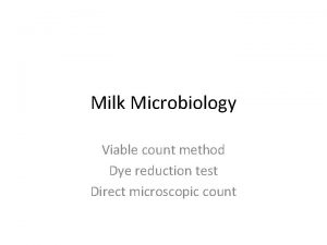 Milk Microbiology Viable count method Dye reduction test