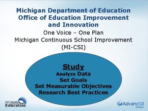 Michigan Department of Education Office of Education Improvement