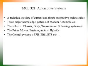 MCL 321 Automotive Systems A technical Review of