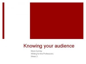 Knowing your audience Myra Gurney Writing for the