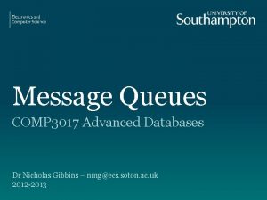 Message Queues COMP 3017 Advanced Databases Dr Nicholas